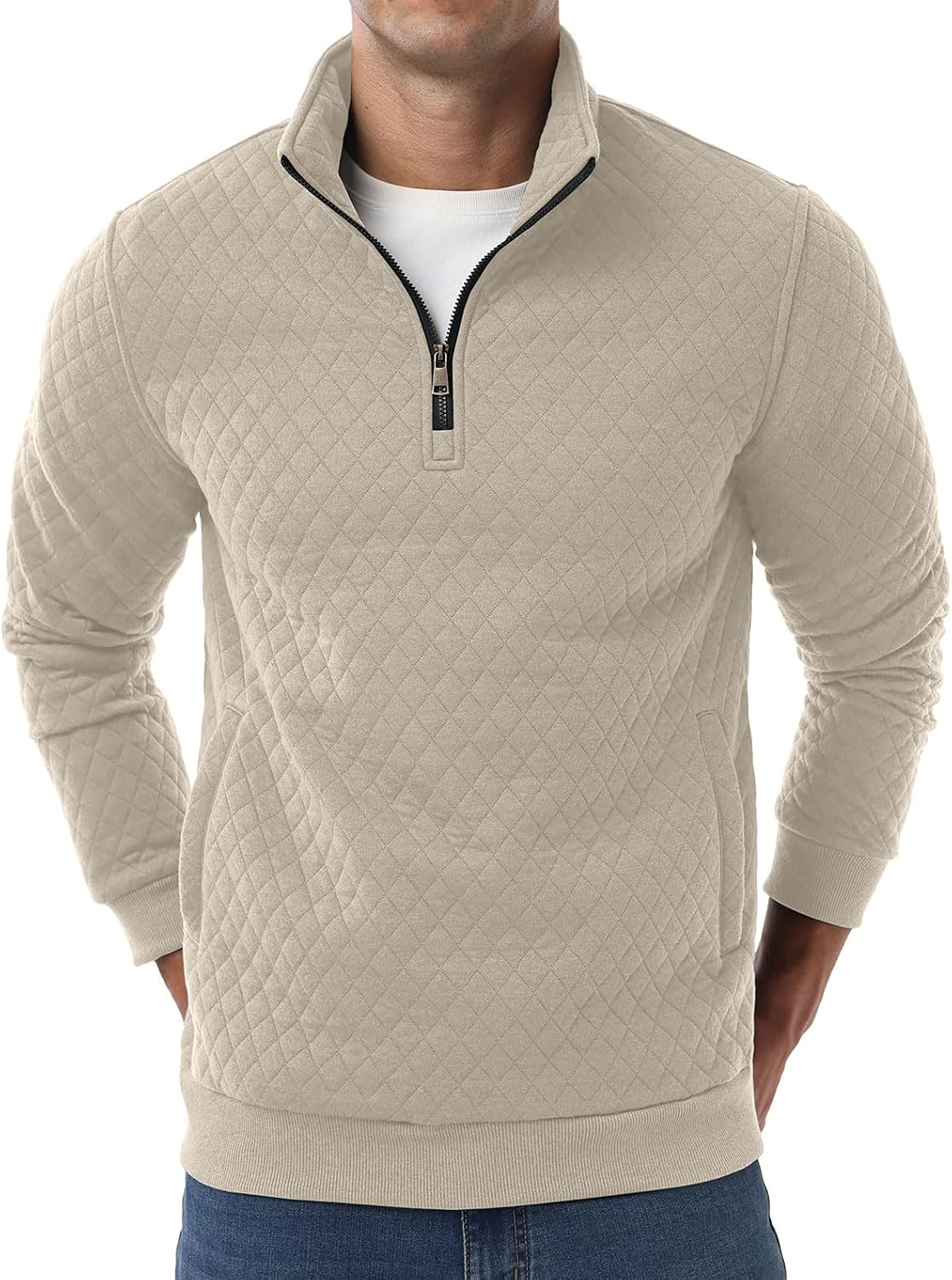 Sailwind Mens Quarter Zip Sweatshirt Long Sleeve Quilted Pullover Casual Mock Neck Polo Sweater