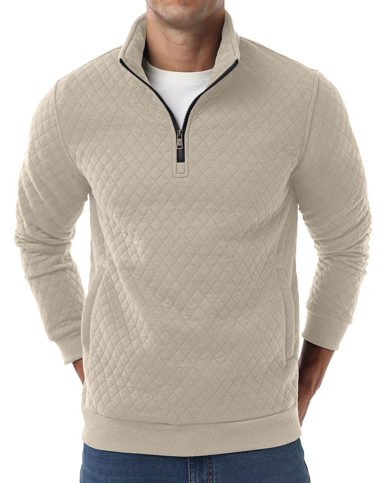 Sailwind Mens Quarter Zip Sweatshirt Long Sleeve Quilted Pullover Casual Mock Neck Polo Sweater