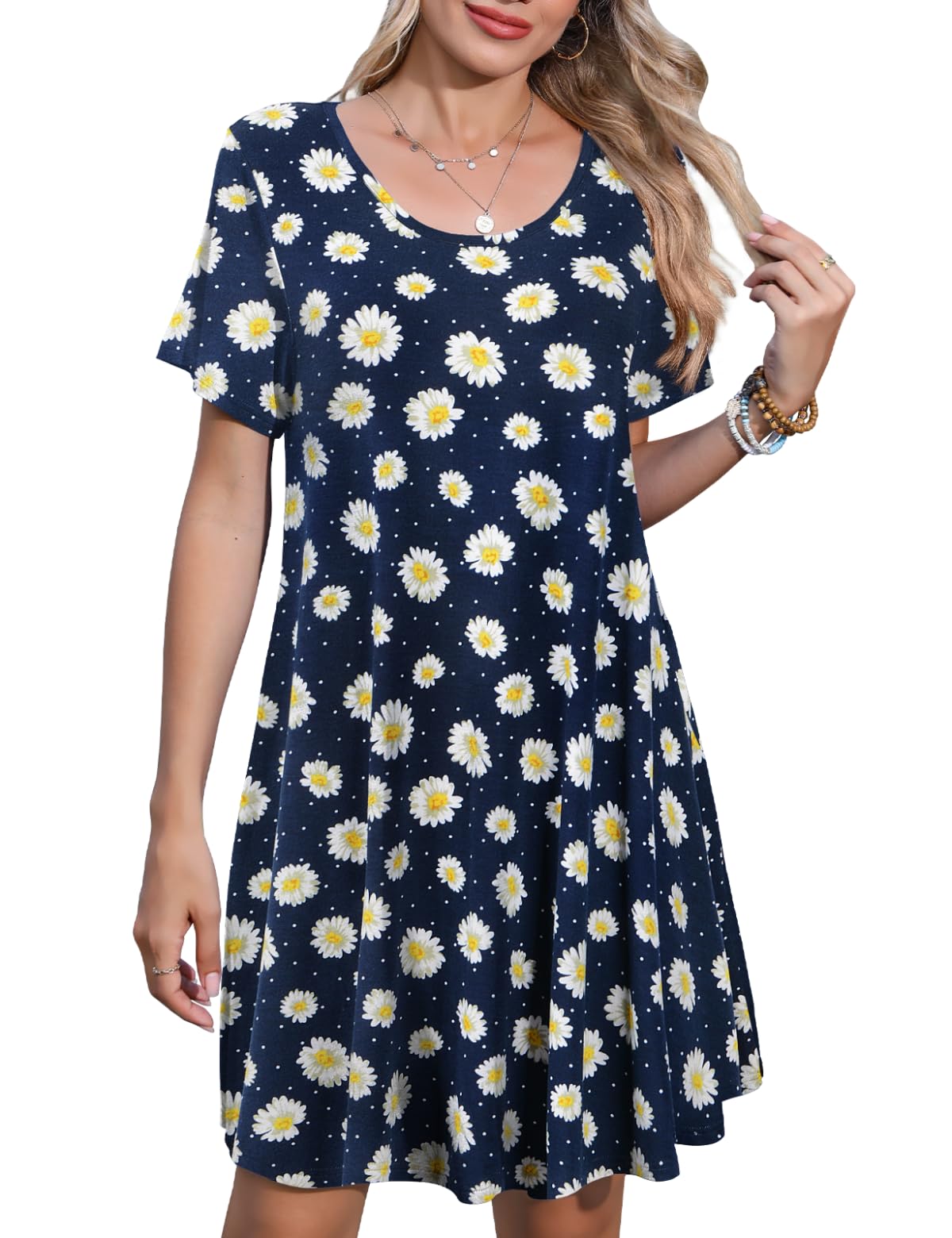 JollieLovin Plus Size Summer T-Shirt Casual Dresses for Curvy Women Flowy Swing