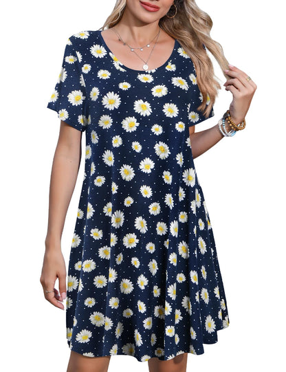 JollieLovin Plus Size Summer T-Shirt Casual Dresses for Curvy Women Flowy Swing