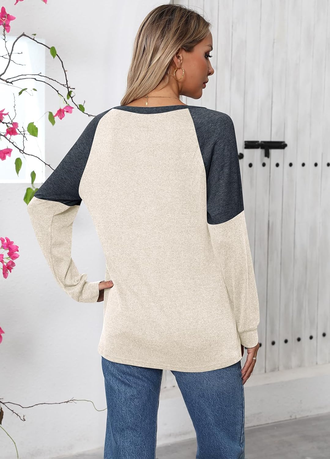 YEXIPO Womens Long Sleeve Shirts Casual Loose Fit Crew Neck Color Block Fall Fashion 2024 Tunic Tops