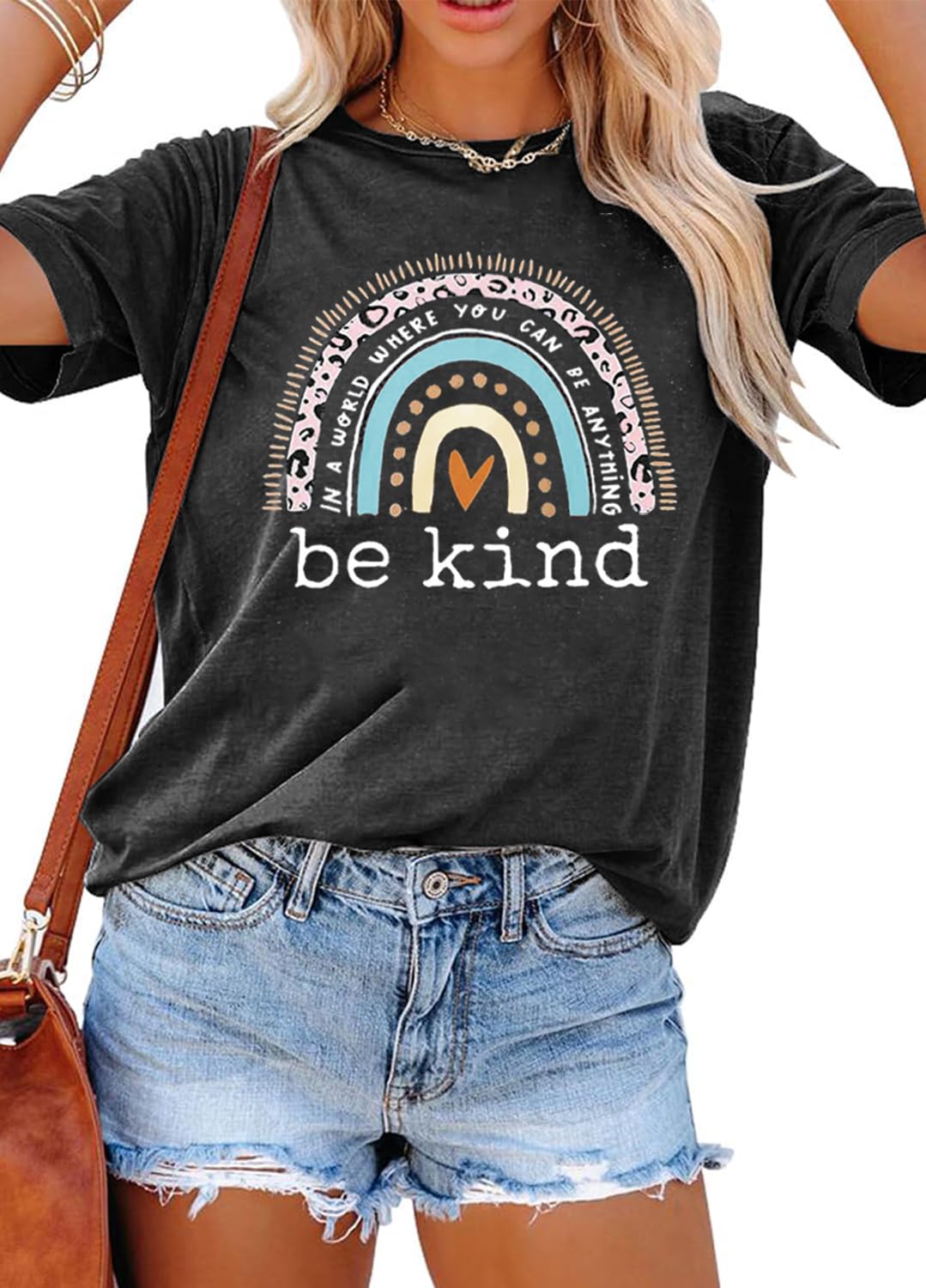 YEXIPO Womens Graphic Tees Short Sleeve Summer Tops Funny Letter Print Crew Neck Casual Loose Cute T Shirts