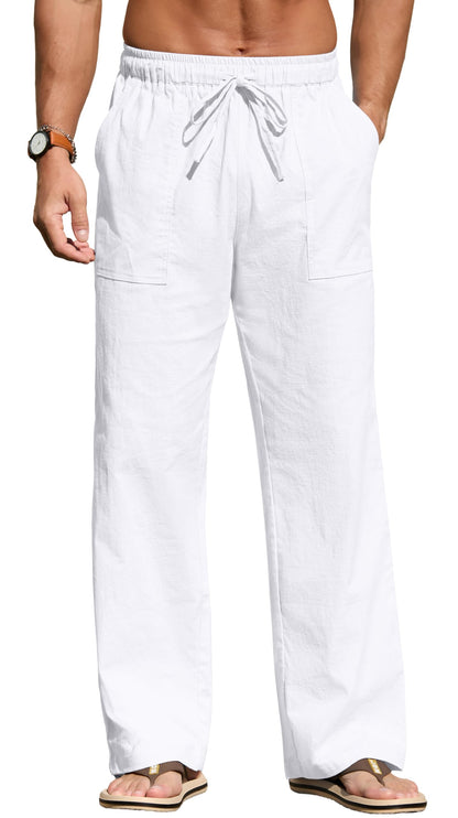 Sailwind Men's Casual Linen Pants Beach Summer Loose Fit Elastic Waist Drawstring Pants Lightweight Linen Trousers