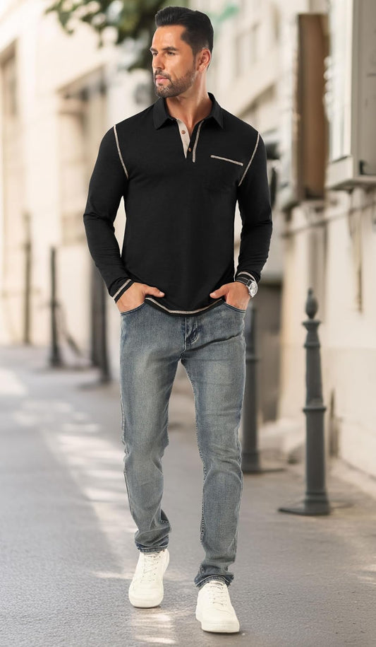 Sailwind Mens Long Sleeve Polo Shirts Cotton Fashion Casual Classic Collared Golf Shirts