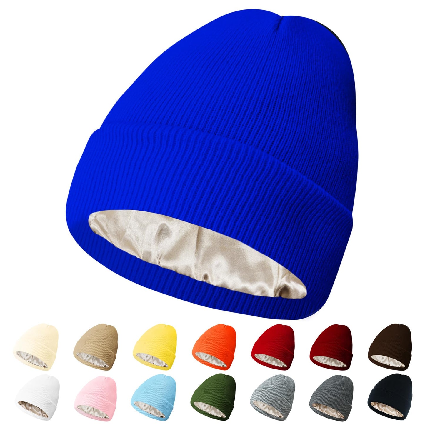 PFFY Womens Satin Lined Beanie Hat Silk Lining Winter Hats Beanies for Women Soft Slouchy Beanie Skull Cap