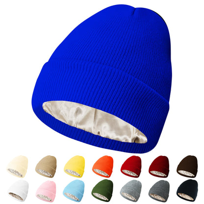 PFFY Womens Satin Lined Beanie Hat Silk Lining Winter Hats Beanies for Women Soft Slouchy Beanie Skull Cap