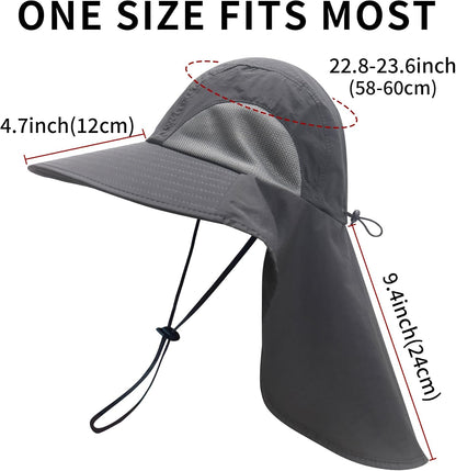 PFFY Sun Bucket Hats for Men Women UV Protection Wide Brim Hiking Fishing Garden Beach Sun Hat with Neck Flap