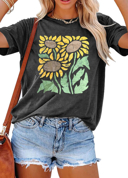 YEXIPO Womens Graphic Tees Short Sleeve Summer Tops Funny Letter Print Crew Neck Casual Loose Cute T Shirts