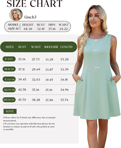 WEACZZY Womens Summer Sleeveless Dresses Boat Neck A-Line Casual Elegant Cocktail Dress with Pockets
