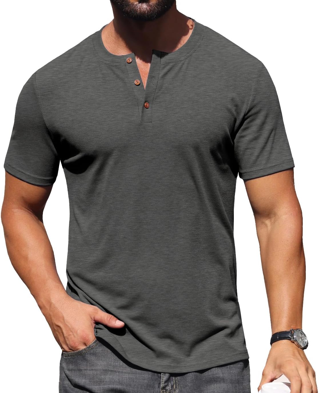 Sailwind Mens Muscle Henley Shirts Lightweight Workout T-Shirt Gym Tee Athletic Short Sleeve with Button