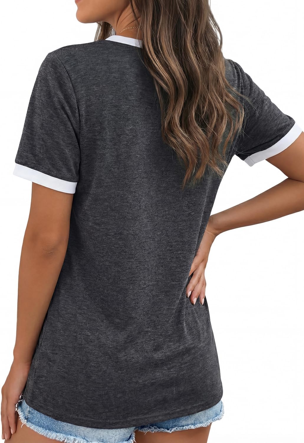 YEXIPO Womens T Shirts Graphic Tees Spring Short Sleeve V Neck Funny Letter Print Casual Loose Cute Summer Tops