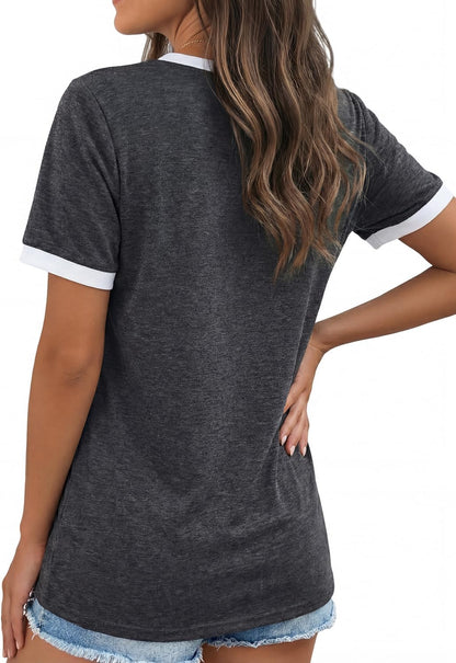 YEXIPO Womens T Shirts Graphic Tees Spring Short Sleeve V Neck Funny Letter Print Casual Loose Cute Summer Tops