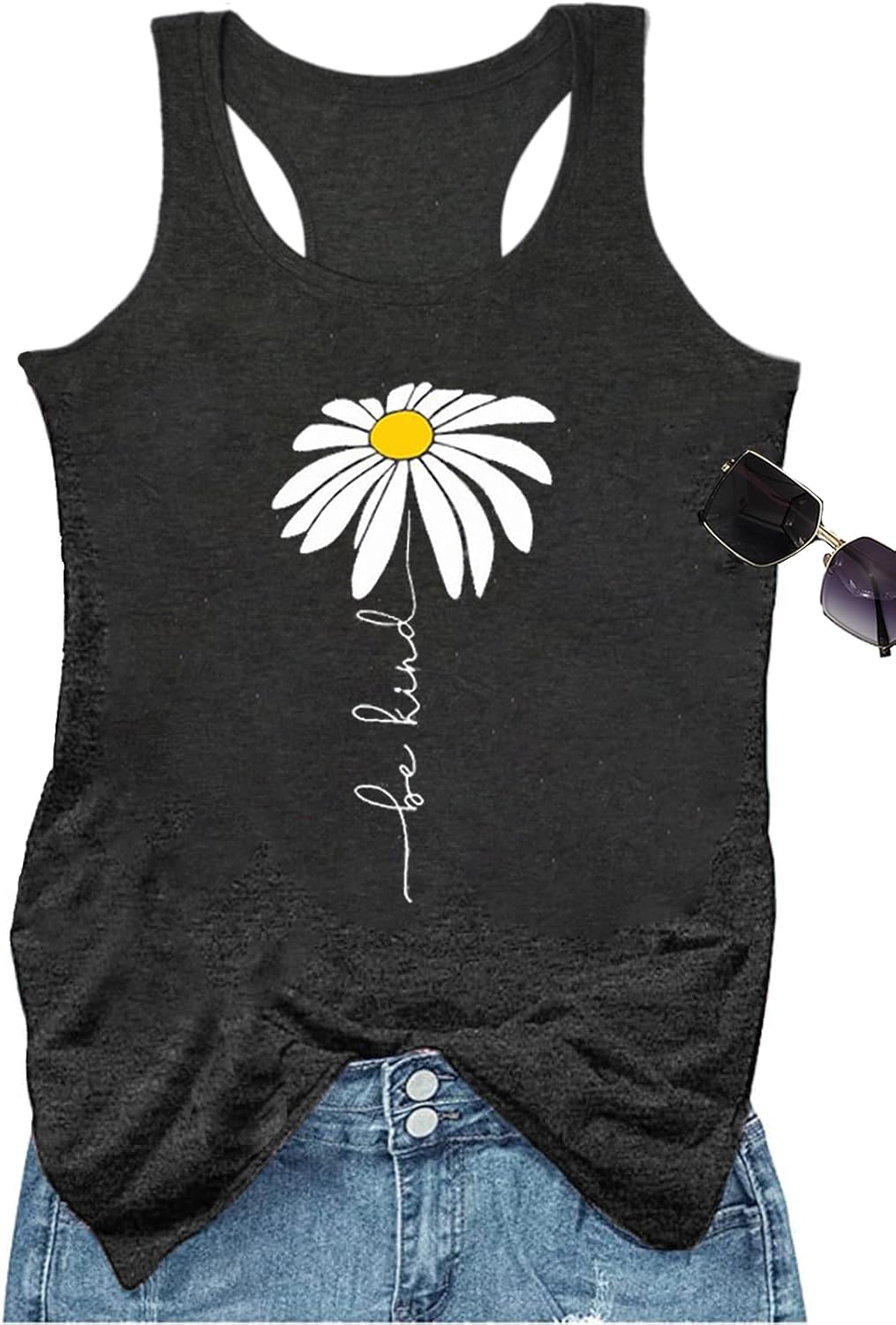 YEXIPO Womens Graphic Tank Tops Racerback Summer Tops Casual Loose Workout Tanks Beach Vacation Sleeveless Shirt Tank Top