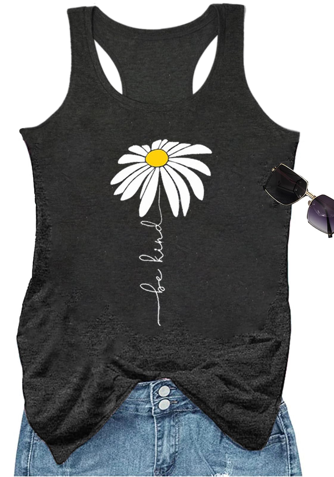 YEXIPO Womens Graphic Tank Tops Racerback Summer Tops Casual Loose Workout Tanks Beach Vacation Sleeveless Shirt Tank Top