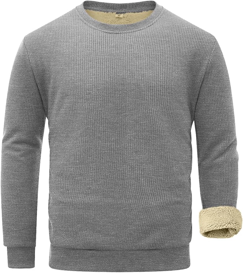 Sailwind Men's Crewneck Sherpa Lined Fleece Waffle Sweatshirt Long Sleeve Warm Pullover Winter Thermal Heavyweight Tops