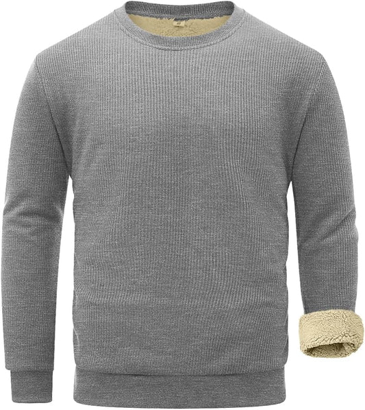 Sailwind Men's Crewneck Sherpa Lined Fleece Waffle Sweatshirt Long Sleeve Warm Pullover Winter Thermal Heavyweight Tops