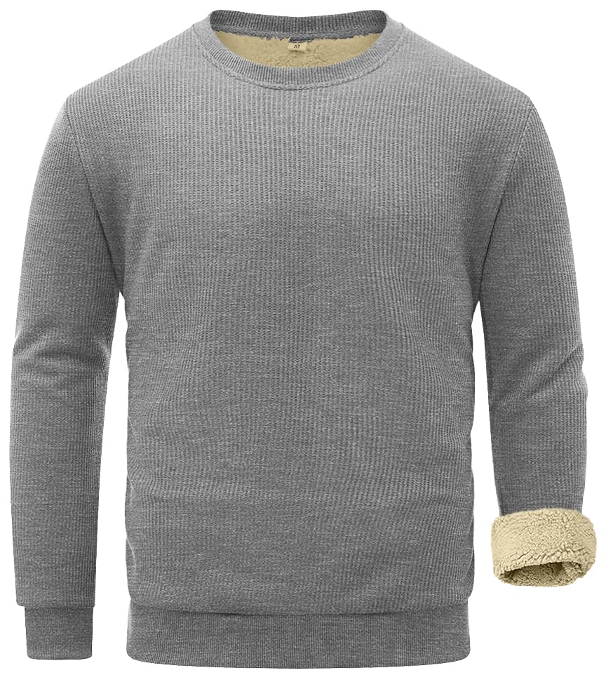 Sailwind Men's Crewneck Sherpa Lined Fleece Waffle Sweatshirt Long Sleeve Warm Pullover Winter Thermal Heavyweight Tops
