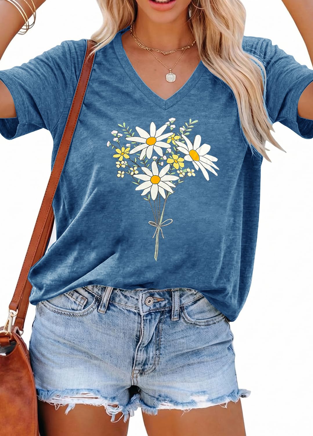 YEXIPO Womens Graphic Tees V-Neck T Shirts Spring Short Sleeve Funny Letter Print Casual Loose Cute Summer Tops