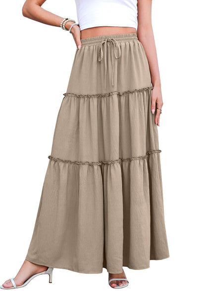 WEACZZY Womens Casual High Waisted Maxi Skirts with Pockets Flowy Boho Tiered Pleated Skirt for Spring Summer Travel Vacation