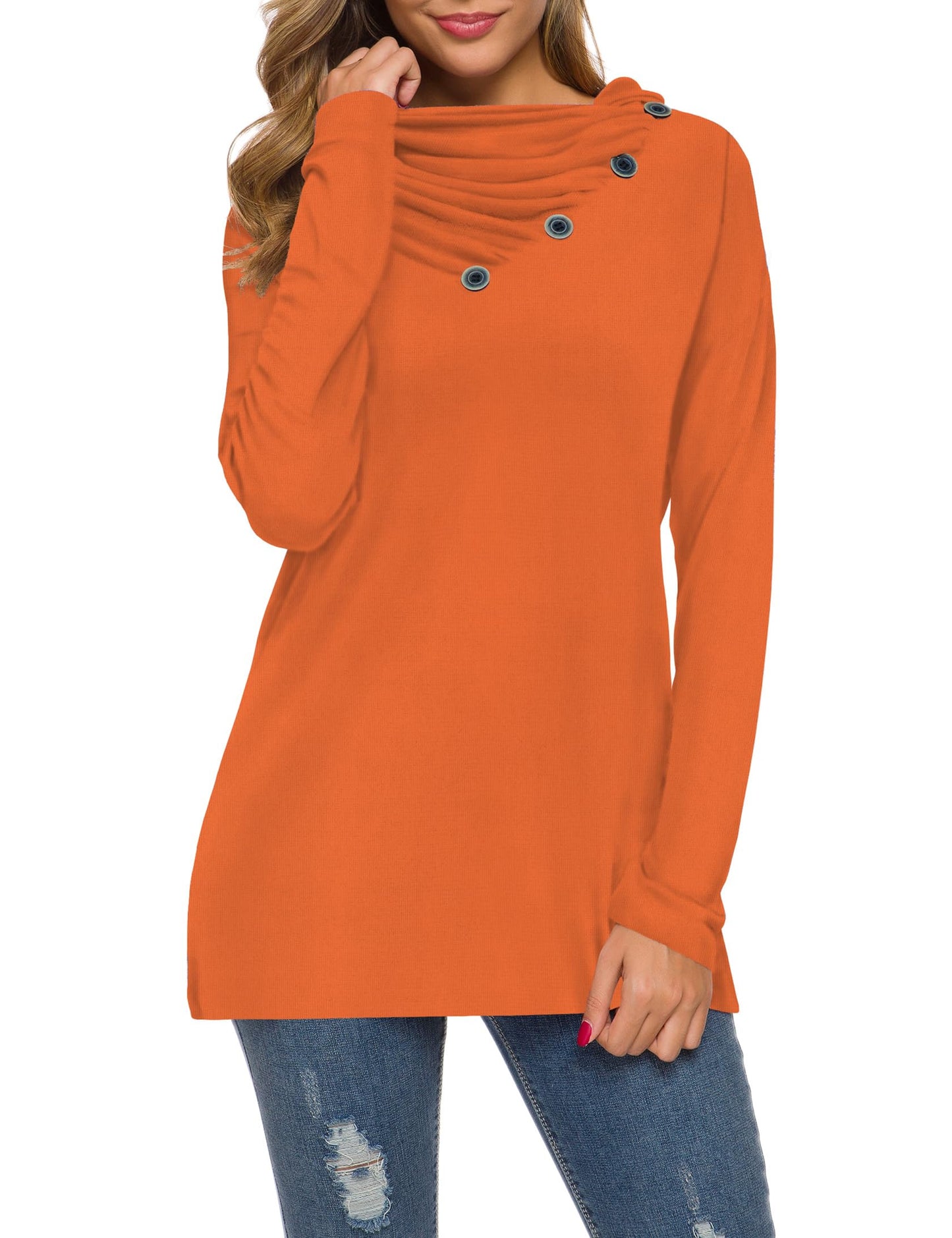 WEACZZY Women's Long Sleeve Shirts Button Cowl Neck Casual Loose Tunic Tops Blouse Dressy Fashion 2026