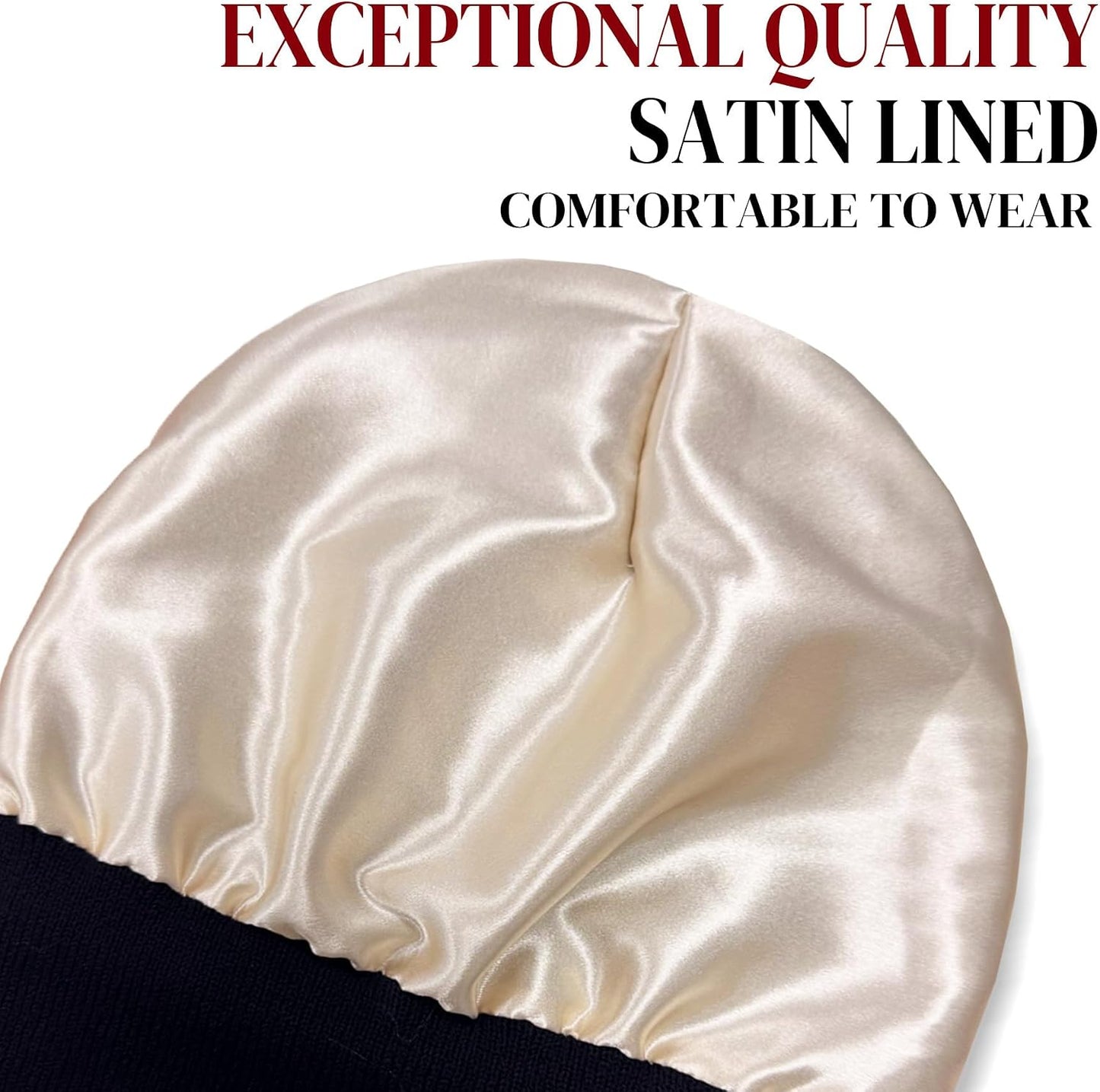 PFFY Womens Satin Lined Beanie Hat Silk Lining Winter Hats Beanies for Women Soft Slouchy Beanie Skull Cap