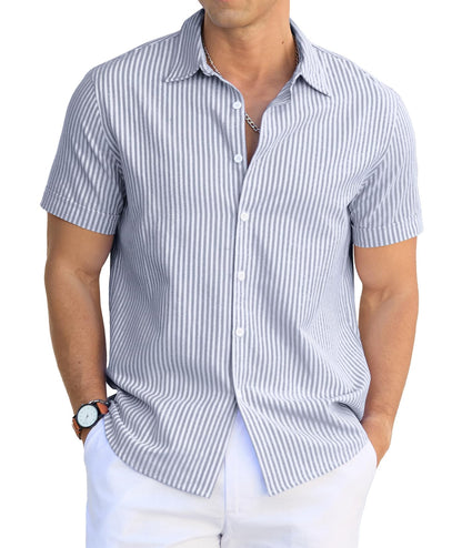 Sailwind Men's Casual Button Down Shirts Short Sleeve Striped Cotton Beach Summer Vacation Shirt