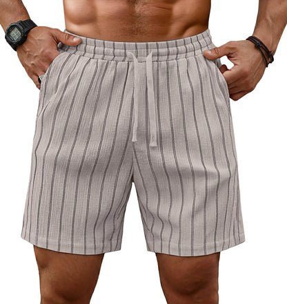 Sailwind Mens Striped Casual 7" Shorts Summer Beach Elastic Waist Drawstring Shorts with Pockets