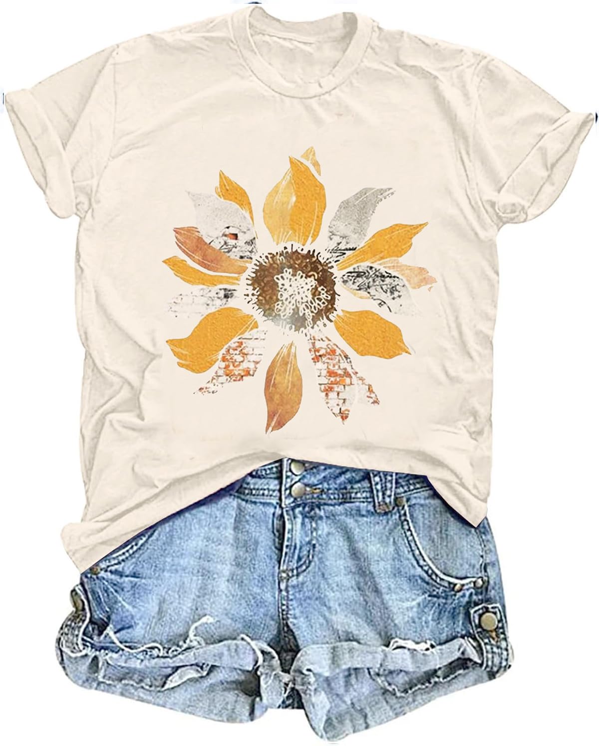 Women's Vintage Floral T Shirt Boho Wildflower Graphic Loose Tees Short Sleeve Casual Tops