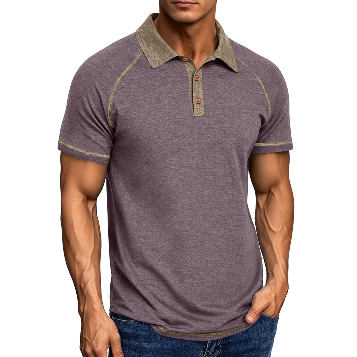 Mens Cotton Polo Shirts Short Sleeve Raglan Collared Casual Summer Fashion Spread Collar Golf Shirts