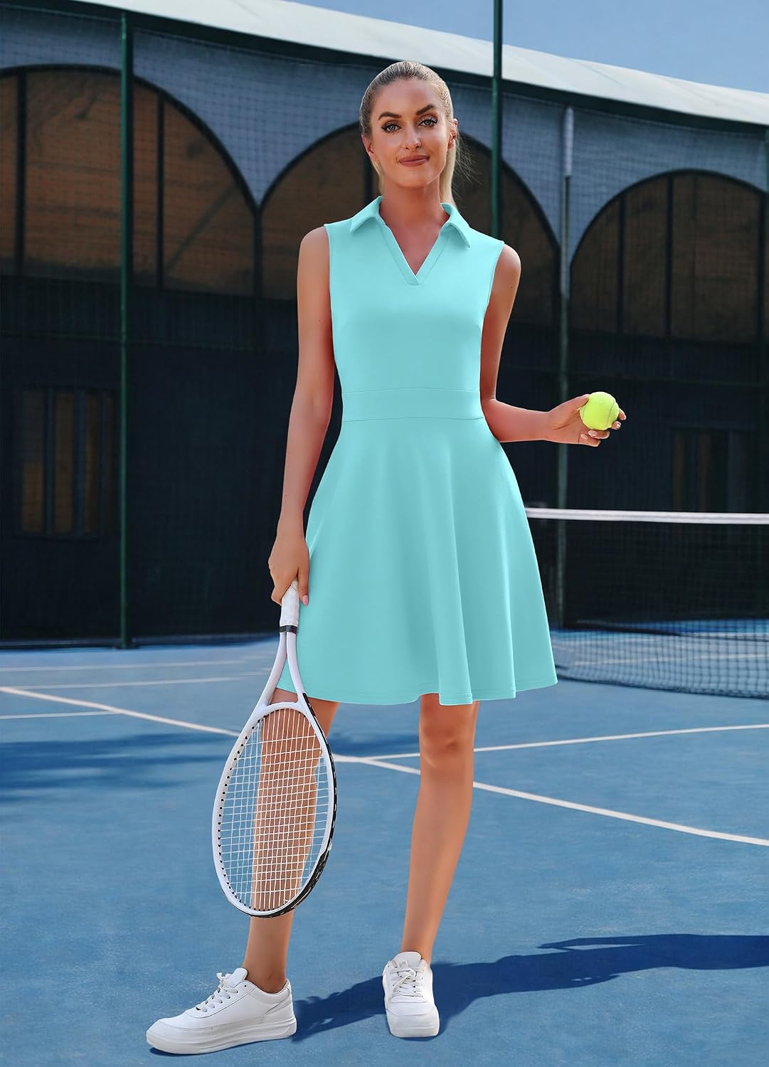 WEACZZY Womens Summer Dresses Casual Collared V Neck Mini Dress Sleeveless Tennis Golf Dress with Pockets