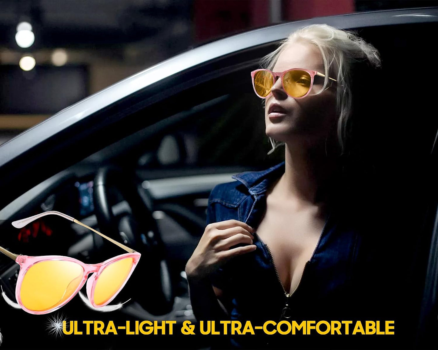 TJUTR Women's Night-Vision Glasses for Driving, Polarized Yellow Lens Reduce Glare Safety Nighttime UV Protection