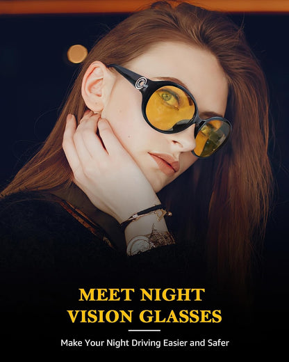TJUTR Night Driving Glasses for Women, Polarized Yellow Tint Night Vision Lens, Night Time Anti-glare Big Glasses TN6824
