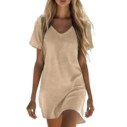 Summer Dresses for Women 2026 Linen Tshirt Dress Casual Beach Vacation Outfits Cotton Boho Short Sleeve Sundresses
