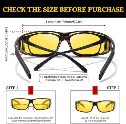 TJUTR Night Vision Driving Glasses Fit Over Eyeglasses for Men Women, Anti-Glare Polarized UV400 Protection Yellow Lens 2612R
