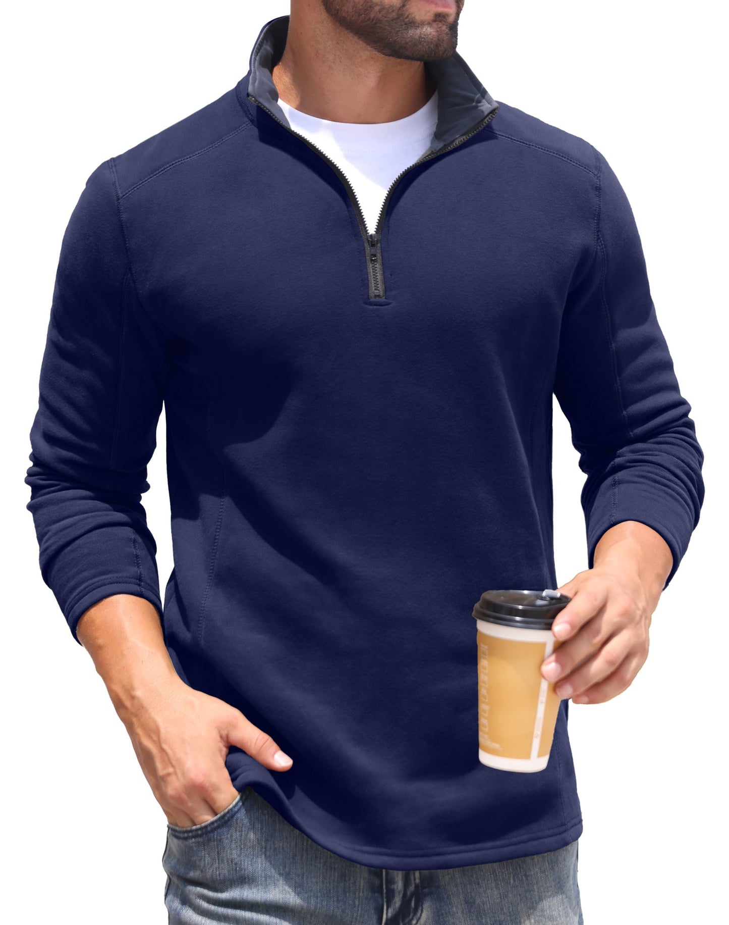 Sailwind Mens Quarter Zip Sweatshirt Fleece Long Sleeve Pullover Casual Mock Neck Polo Sweater