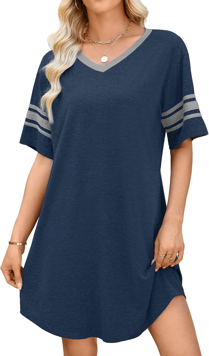 WEACZZY Nightgowns for Women Soft Sleep Shirt V Neck Short Sleeve Loungewear Loose Comfy NightShirts