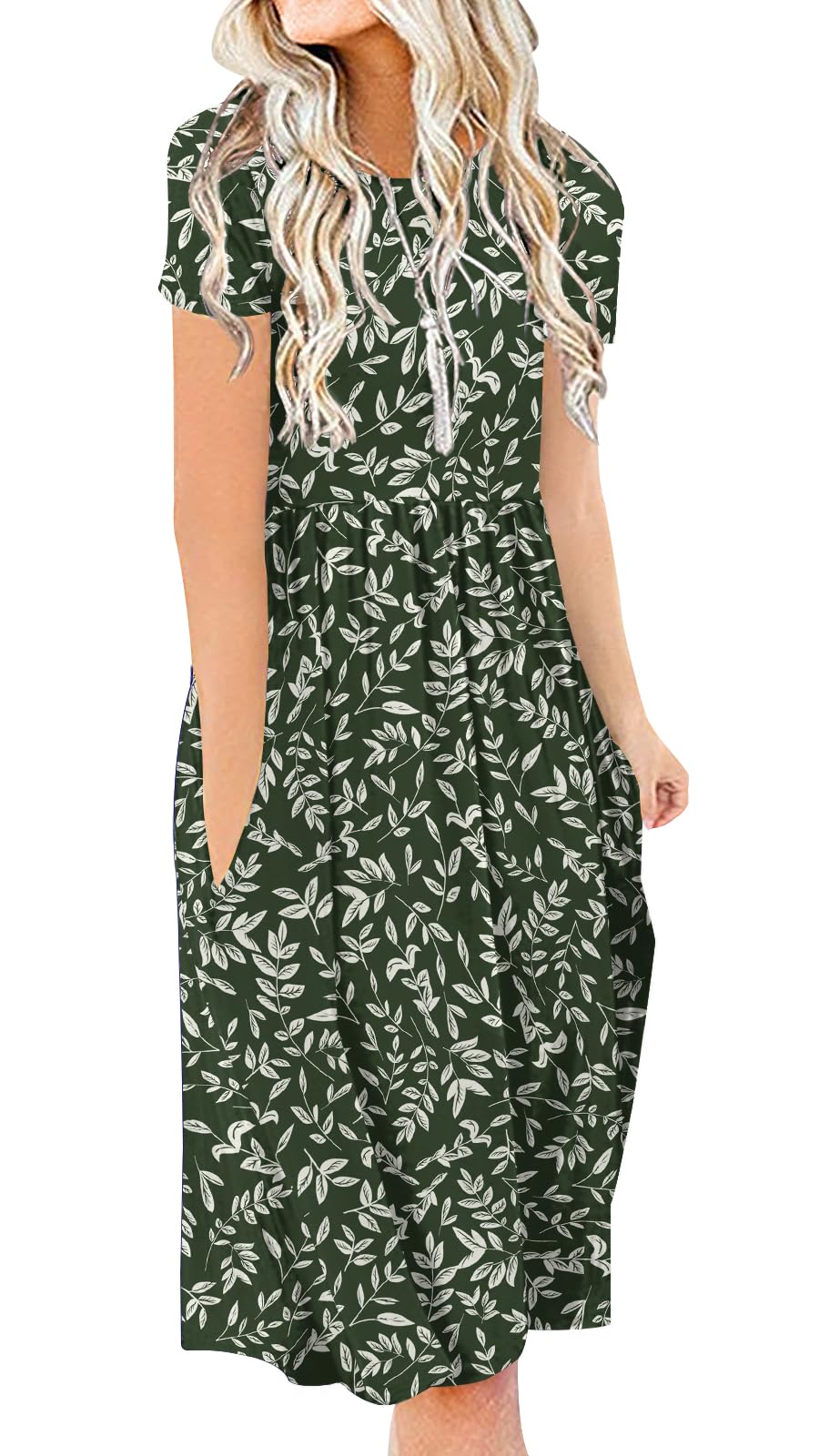 DB MOON Women Summer Casual Short Sleeve Dresses Empire Waist Dress with Pockets