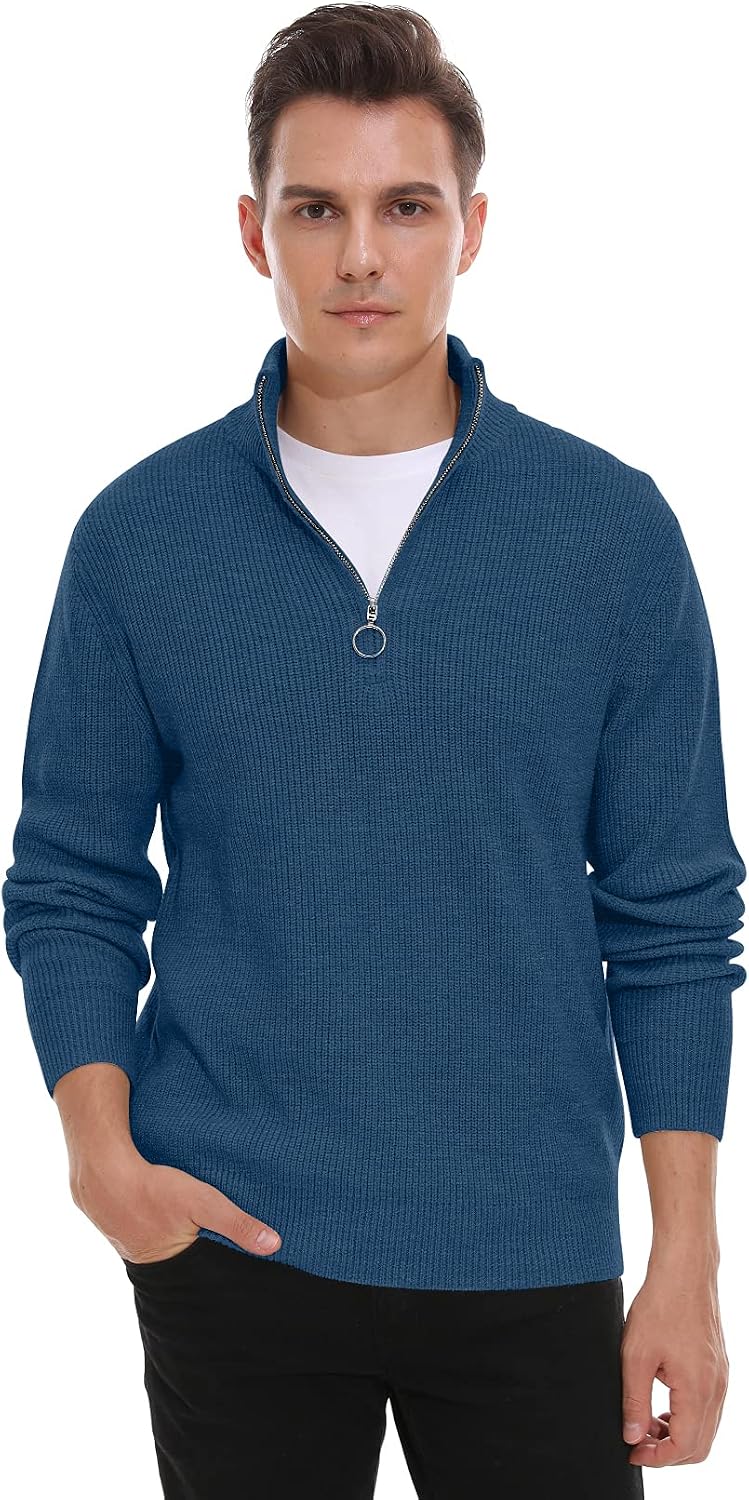 Sailwind Men's Soft Sweaters Quarter Zip Pullover Classic Ribbed Turtleneck Sweater