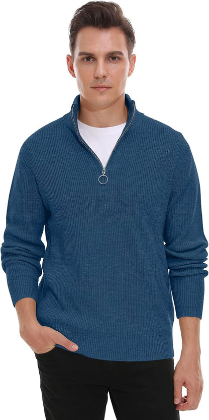 Sailwind Men's Soft Sweaters Quarter Zip Pullover Classic Ribbed Turtleneck Sweater