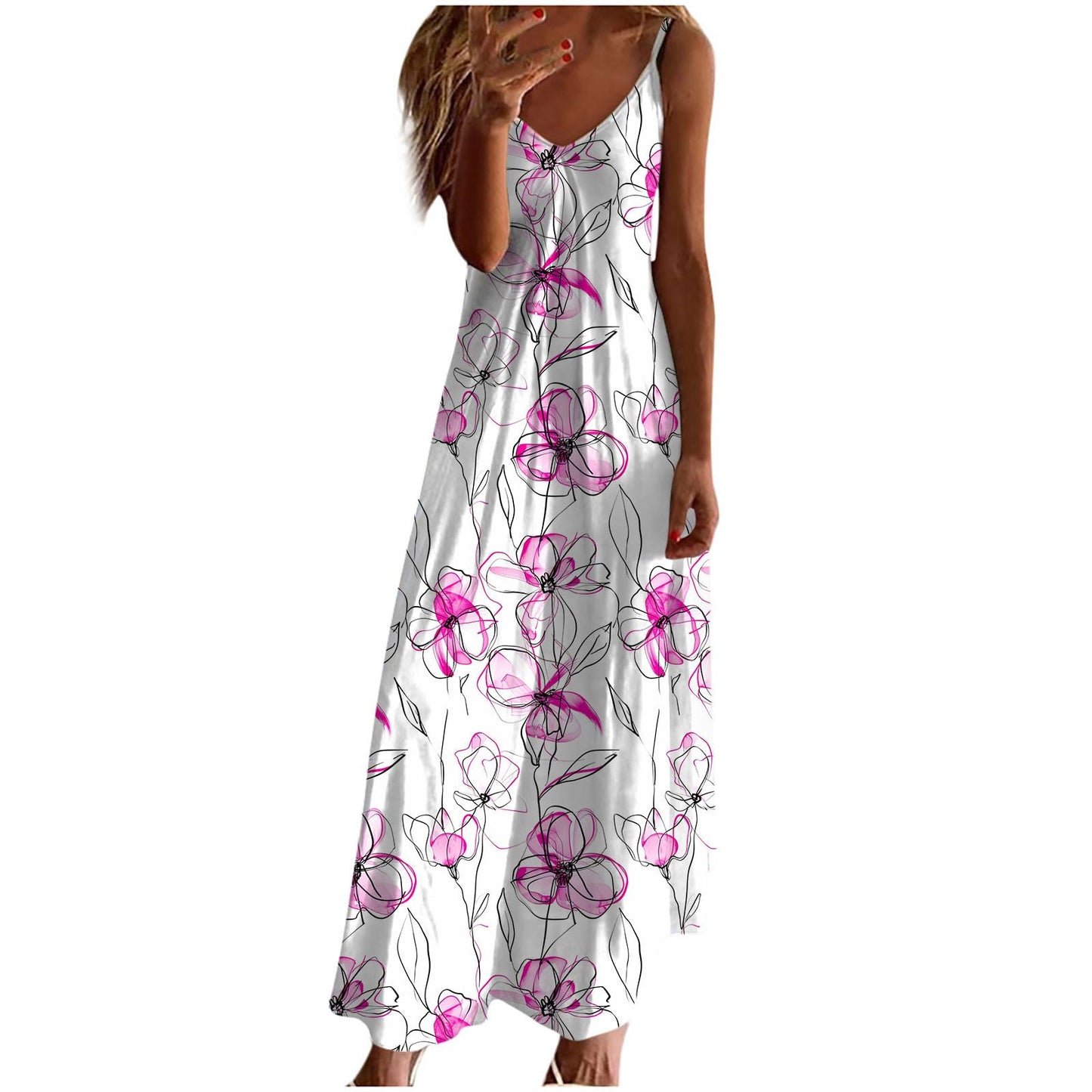 Ceboyel Women Floral Spaghetti Strap Sundress Casual Summer Long Maxi Dress Vneck Sexy Boho Dresses Trendy Beach Clothes