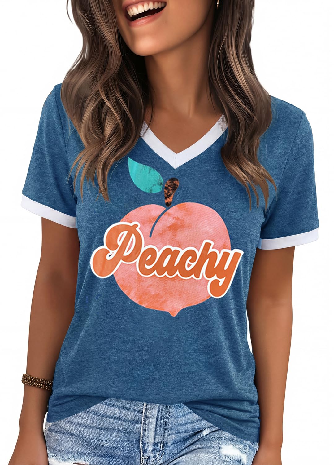 YEXIPO Womens T Shirts Graphic Tees Spring Short Sleeve V Neck Funny Letter Print Casual Loose Cute Summer Tops