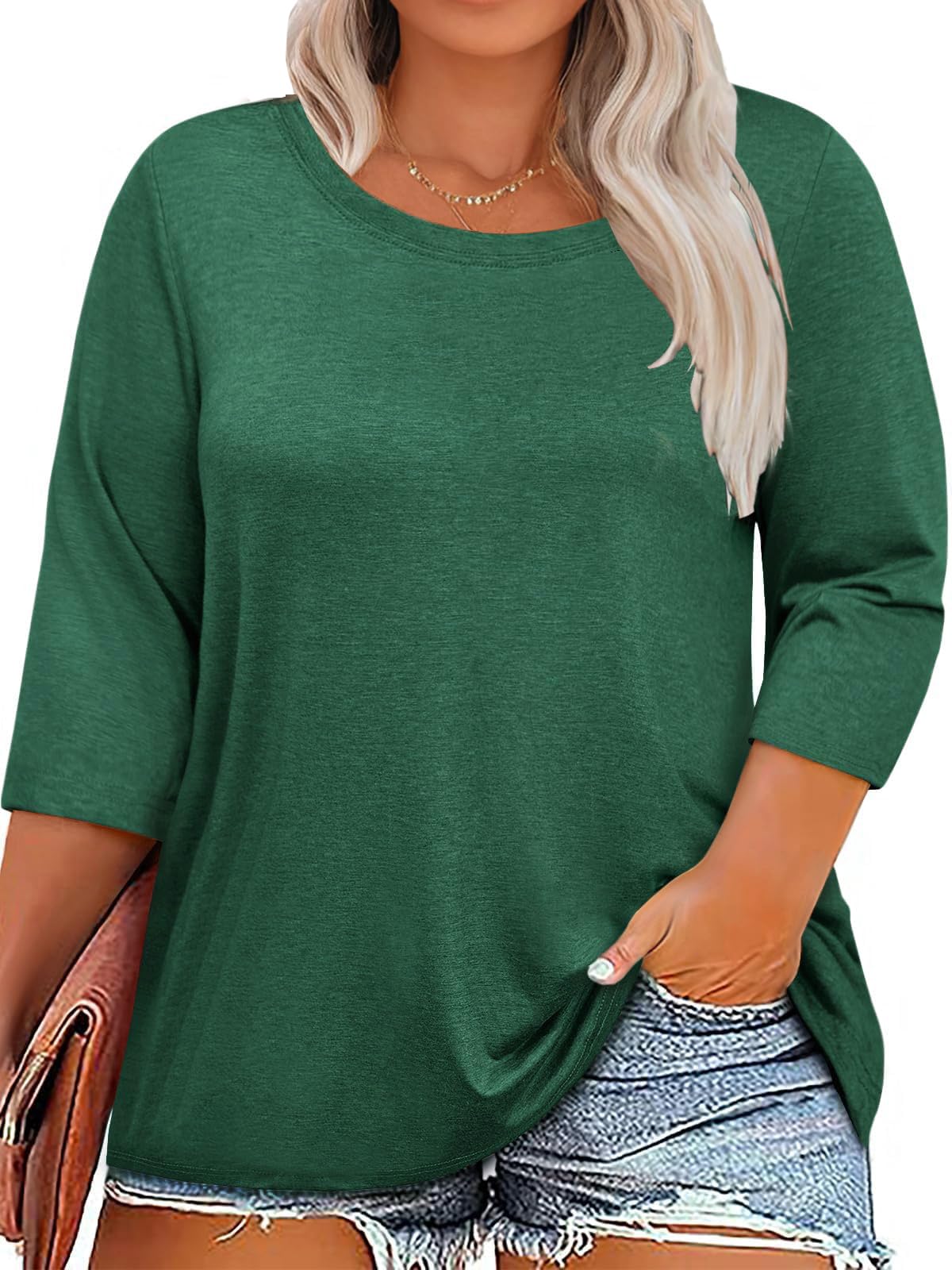 YEXIPO Womens Plus Size Tops 3/4 Sleeve Casual T Shirts Blouses Crew Neck Loose Fit Tunic Tops