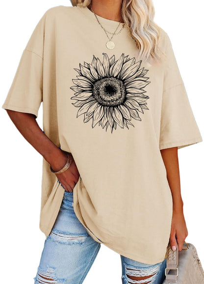 YEXIPO Women's Oversized T Shirts Graphic Tees Summer Short Sleeve Loose Fit Casual Crewneck Plain Tunic Tops