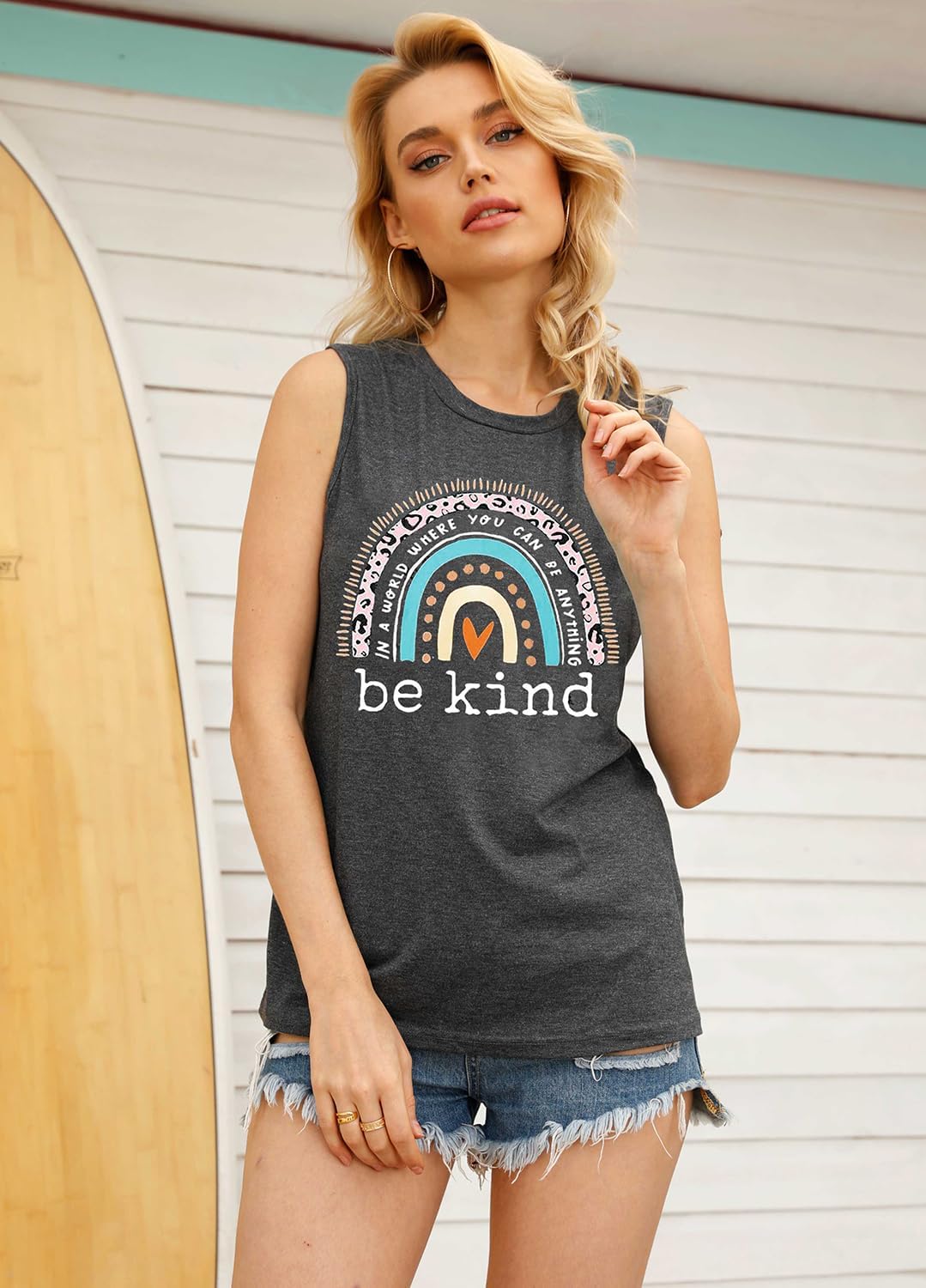 YEXIPO Womens Tank Tops Summer Sleeveless T Shirts Casual Loose Letter Printed Graphic Tees Blouses