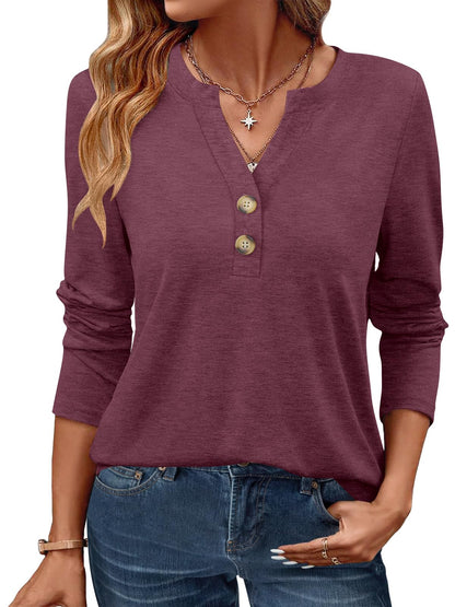 GKBK Womens Long Sleeve Tops Fall Clothing V Neck Casual Shirts Button Dressy Trendy Blouses Loose Fit Tunic