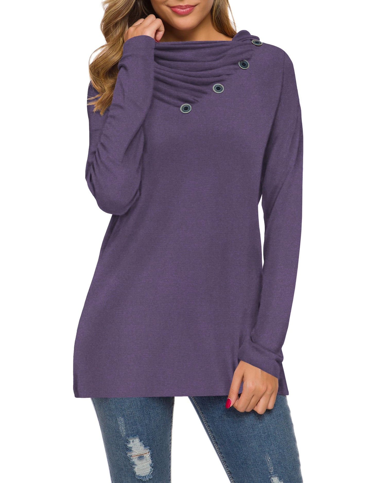 WEACZZY Women's Long Sleeve Shirts Button Cowl Neck Casual Loose Tunic Tops Blouse Dressy Fashion 2026