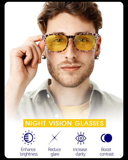 TJUTR Night Vision Driving Glasses for Men Women, Polarized Anti Glare Yellow Lens Glasses for Driving at Night Time TN2482