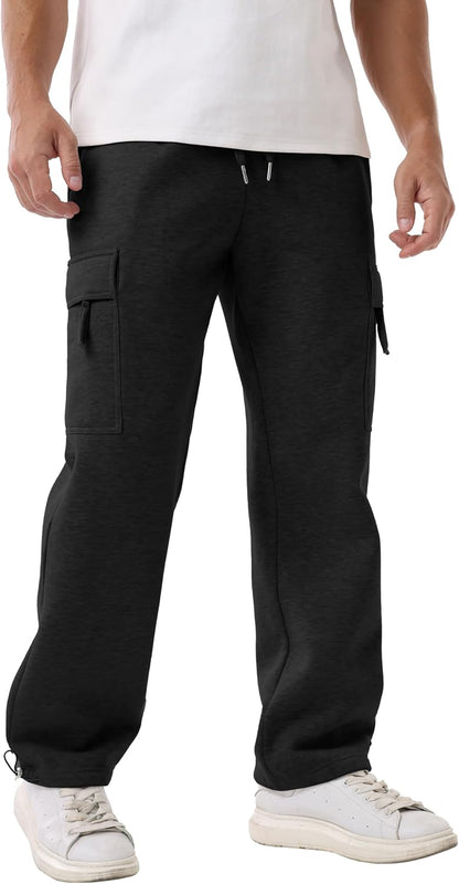Sailwind Men's Fleece Cargo Sweatpants Casual Loose Fit Heavyweight Pants with Pockets