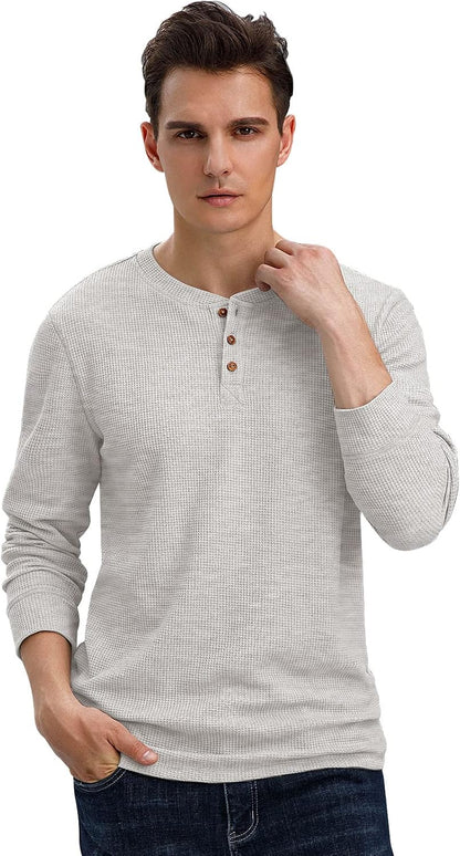 Sailwind Men's Long Sleeve Waffle Henley Casual Henley T-Shirts for Men