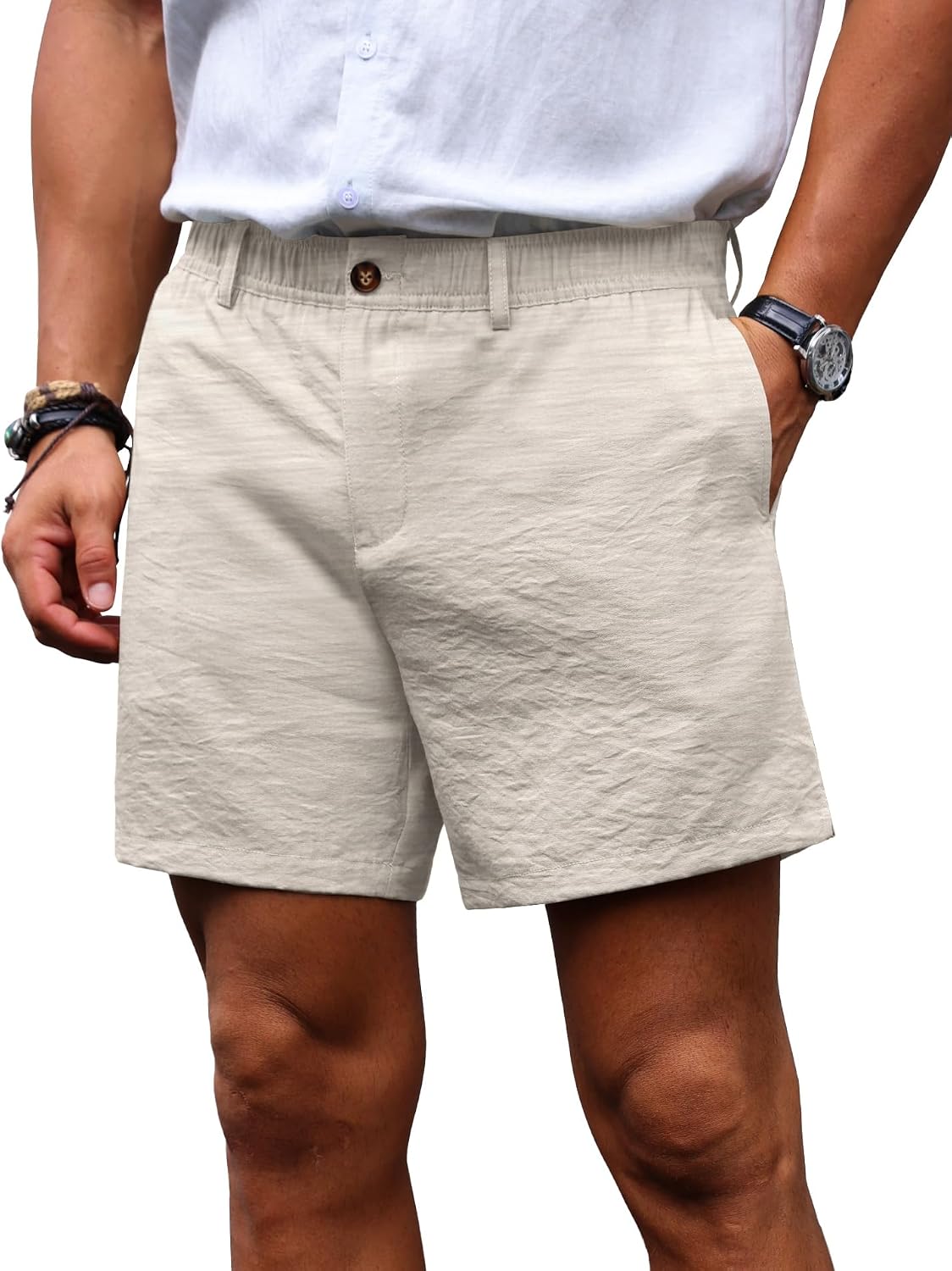 Sailwind Men’s 5.5" Linen Shorts Casual Summer Elastic Waist Lightweight Vacation Shorts with Pockets Daily Wear Outfit